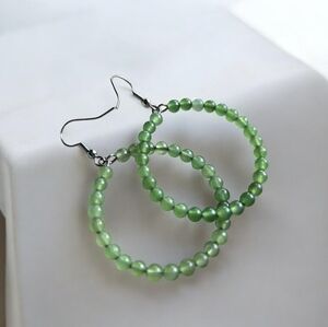 Aventurine Crystal Hoop Earrings – Beaded Green Gemstone Jewelry